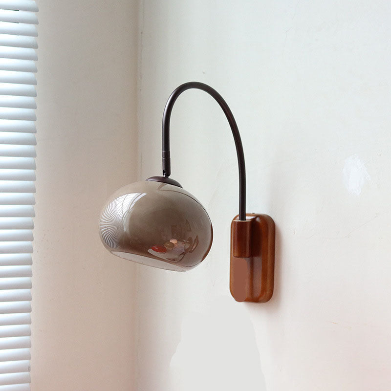European Minimal Glass Solid Wood 1-Light Wall Sconce