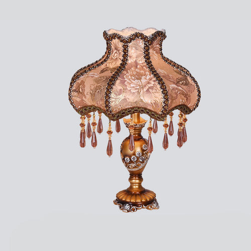European Luxury Fabric Lace Resin 1-Light Table Lamp