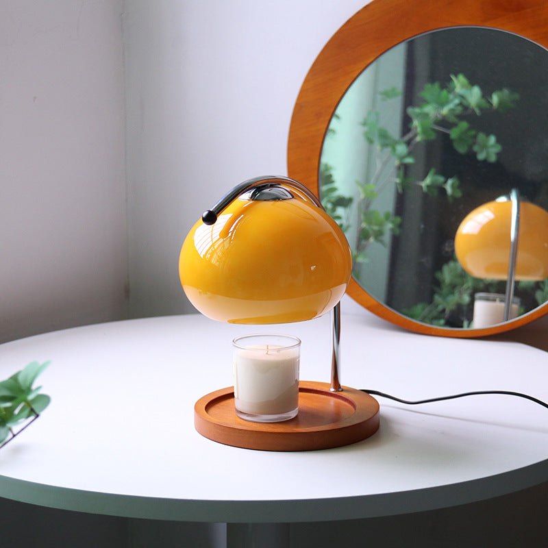 Vintage Glass Dome Solid Wood Base 1-Light Table Lamp