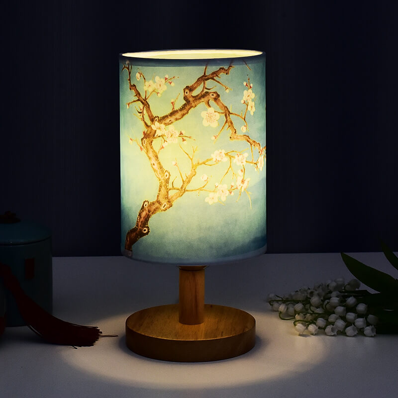 Modern Minimalist Fabric Column Landscape Wood Table Lamp