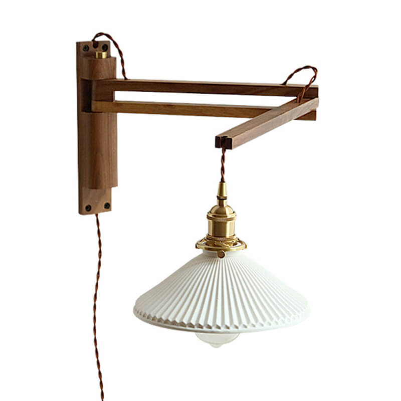 Nordic Milk White Striped Glass Walnut Wall Sconce