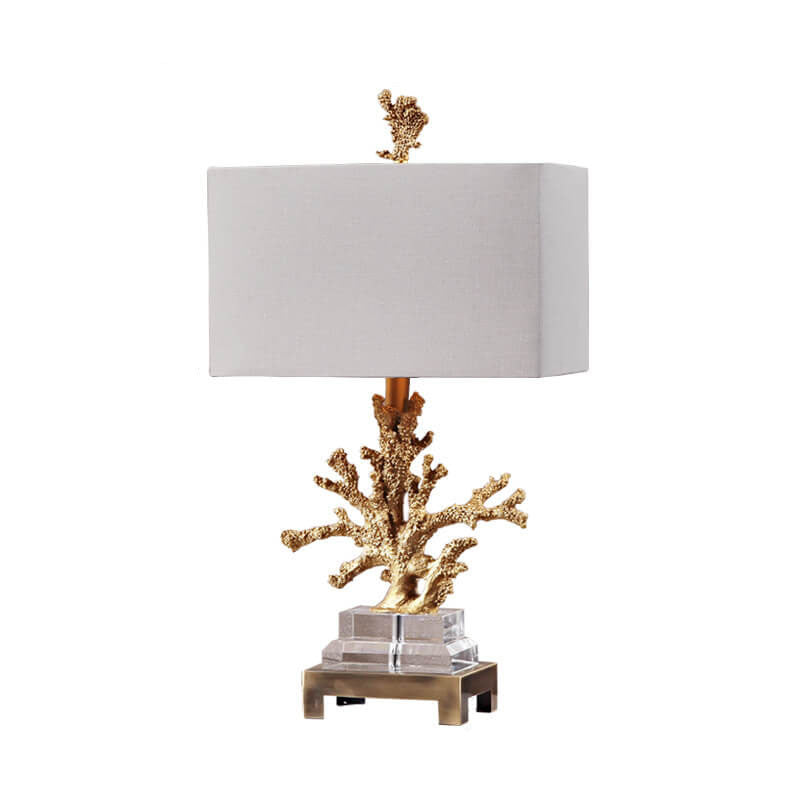 Modern Art Deco Linen Resin Crystal Coral Base Table Lamp