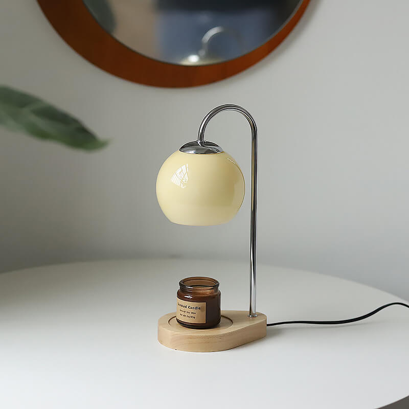 Modern Solid Wood Sphere Candle Lamp 1-Light Table Lamp