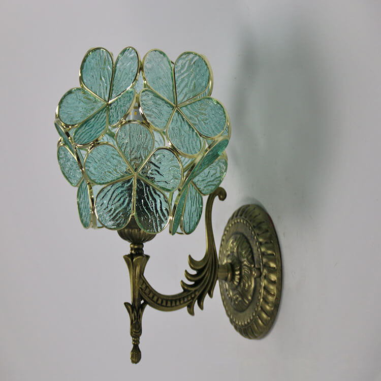 European Vintage Tiffany Flower Shaped Glass Wall Sconce