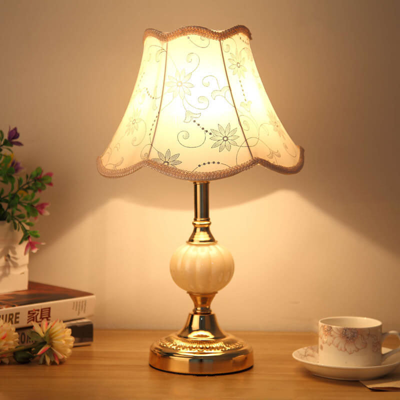 Nordic Vintage Floral Glass & Fabric 1-Light Table Lamp