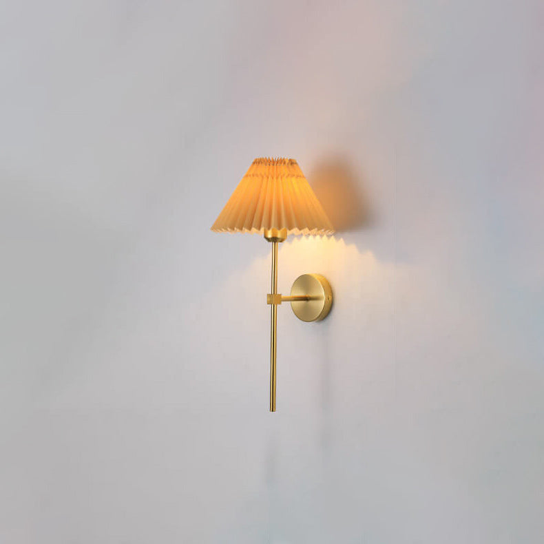 Vintage Pleated Fabric Shade Straight Arm Wall Sconce