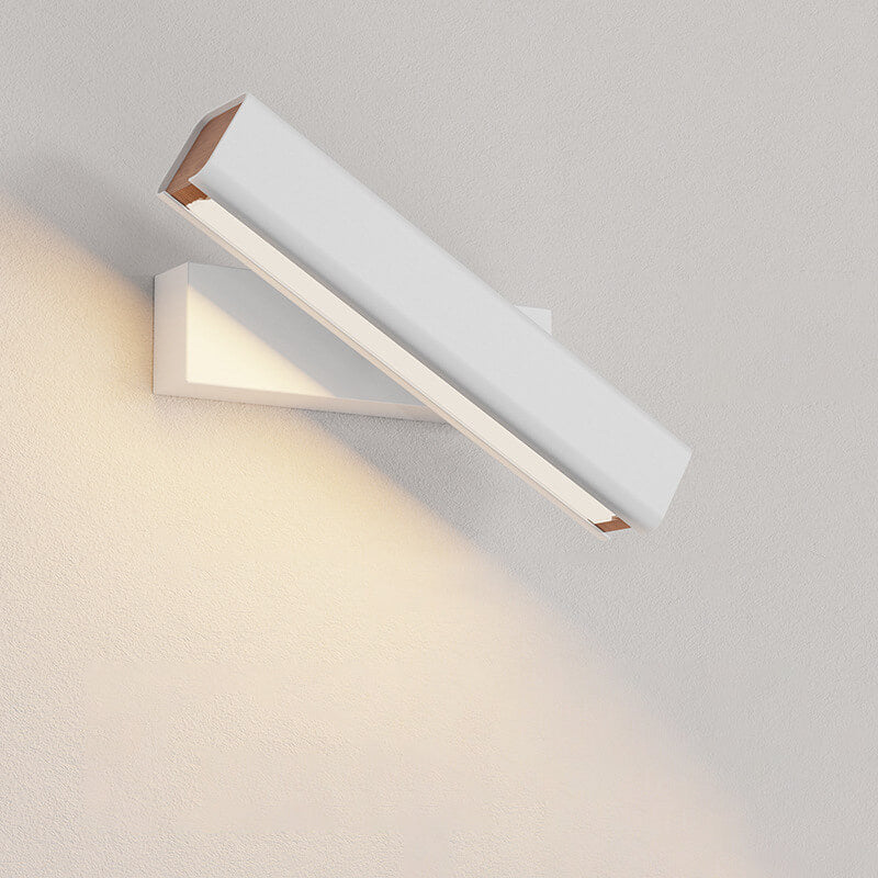 Modern Minimalist Rectangular Aluminum Iron Wood Rotatable Wall Sconce