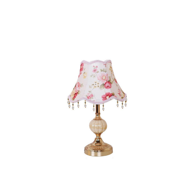 Traditional Vintage Fabric Floral Glass Hardware Table Lamp