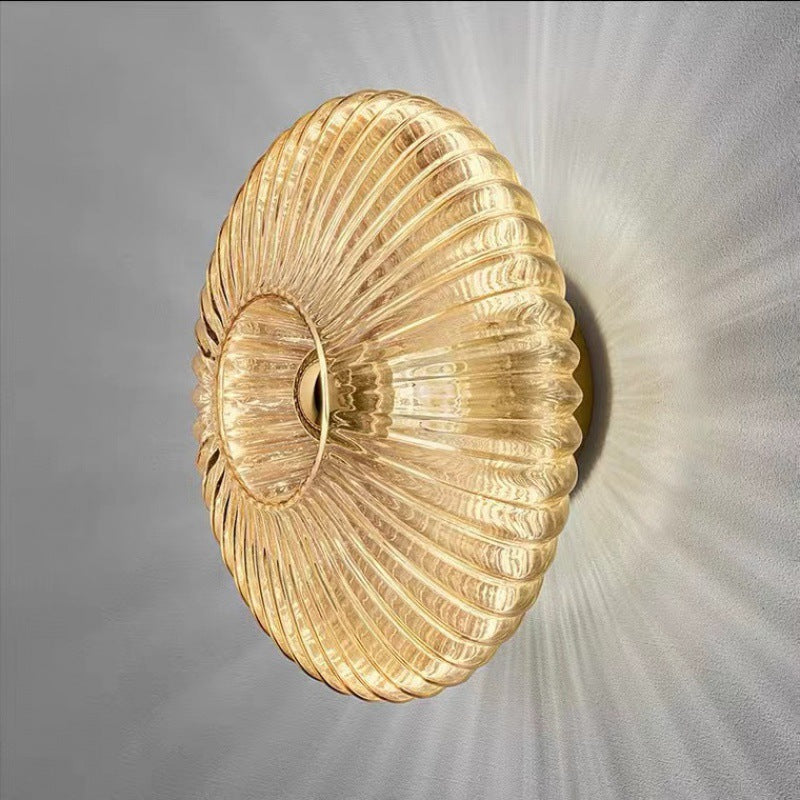 Contemporary Nordic Iron Striped Glass Round Wall Sconce