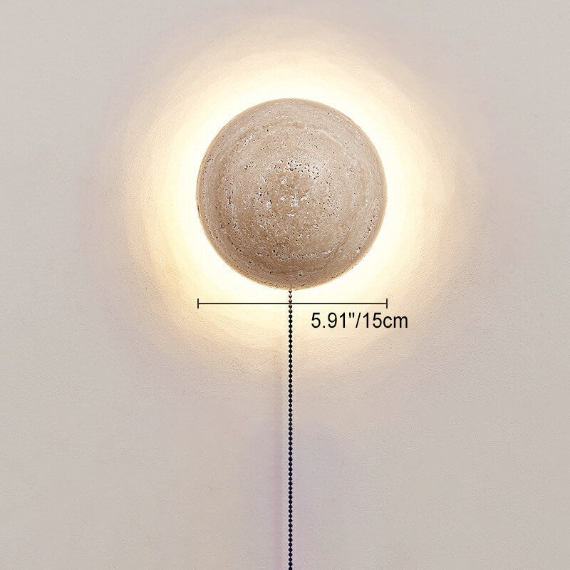 Traditional Japanese Round Yellow Travertine Wall Sconce