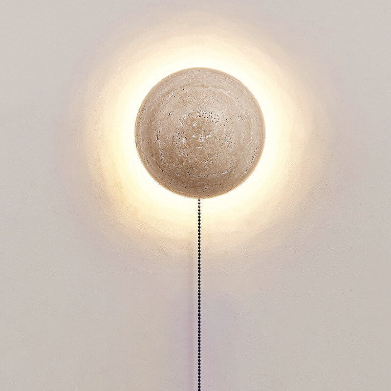 Traditional Japanese Round Yellow Travertine Wall Sconce