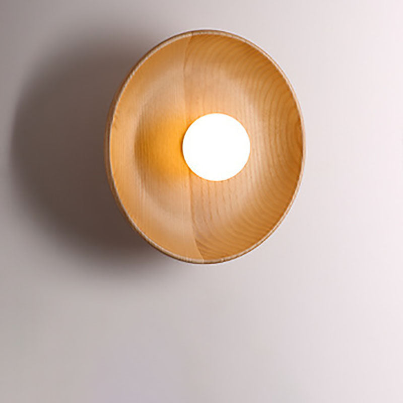 Modern Minimalist Round Disc Solid Wood 1-Light Wall Sconce