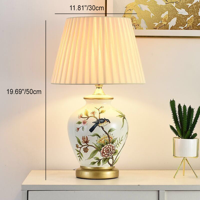 Traditional Chinese Ceramic Fabric Electroplated Table Lamp