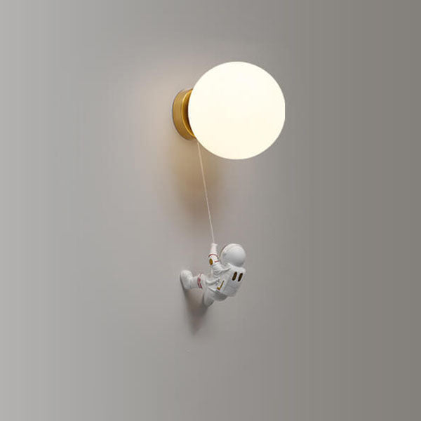 Contemporary Creative Orb Astronaut Iron Resin Wall Sconce