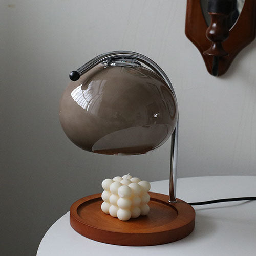 Vintage Glass Dome Solid Wood Base 1-Light Table Lamp
