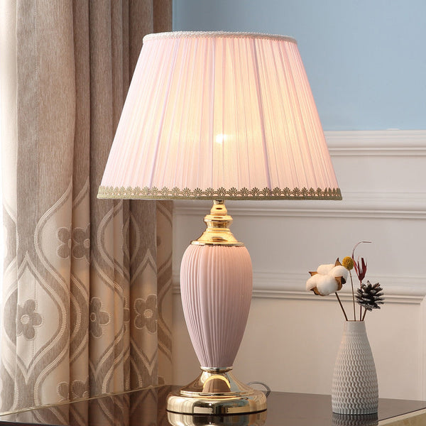 Traditional European Pleated Fabric Shade Ceramic Table Lamp
