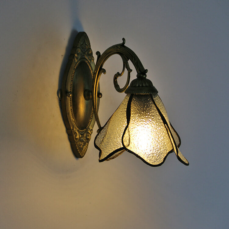Vintage Tiffany Petals Stained Glass 1-Light Wall Sconce