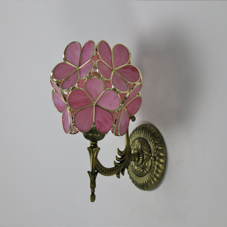 European Vintage Tiffany Flower Shaped Glass Wall Sconce