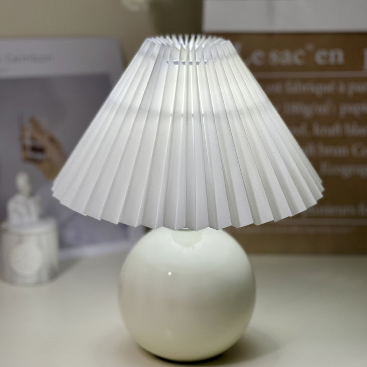 Modern Minimalist Round Fabric Pleated Ceramic Table Lamp