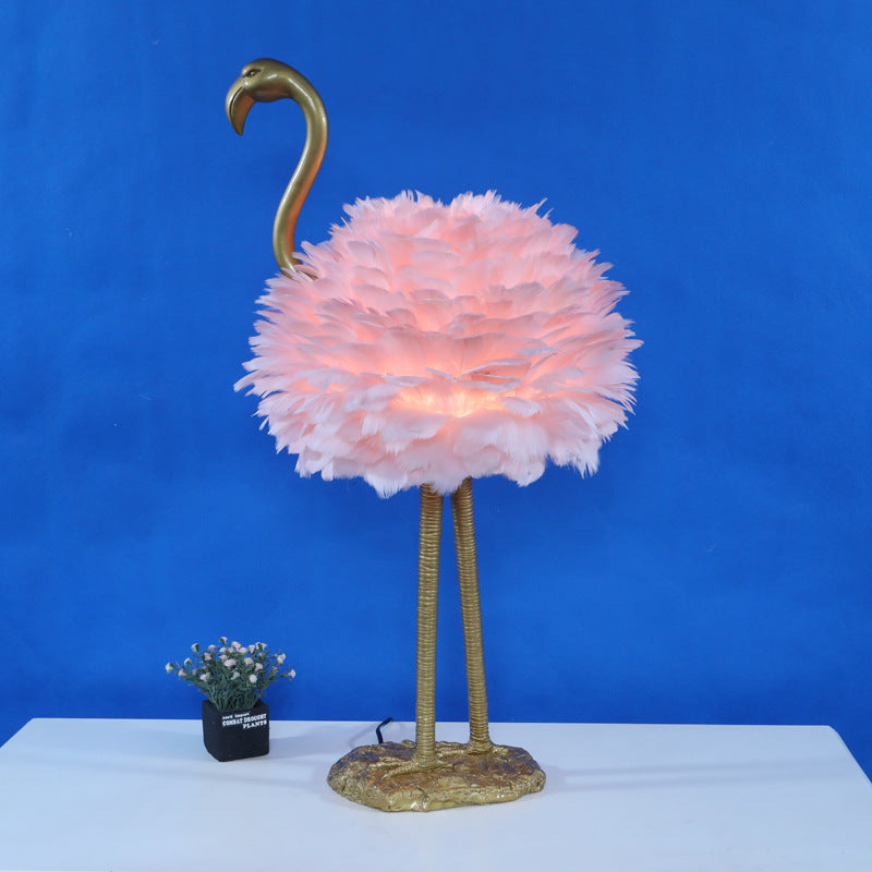 Nordic Goose Feather Metal Flamingo Ball 1-Light Table Lamp
