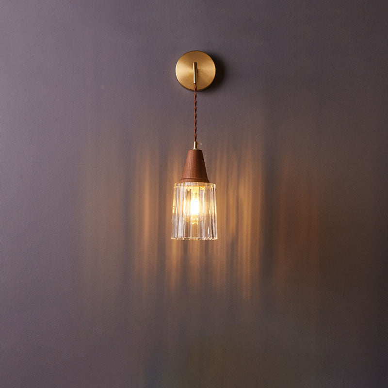 Japanese Walnut Glass Copper Cylinder 1-Light Wall Sconce