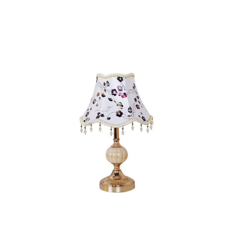Traditional Vintage Fabric Floral Glass Hardware Table Lamp