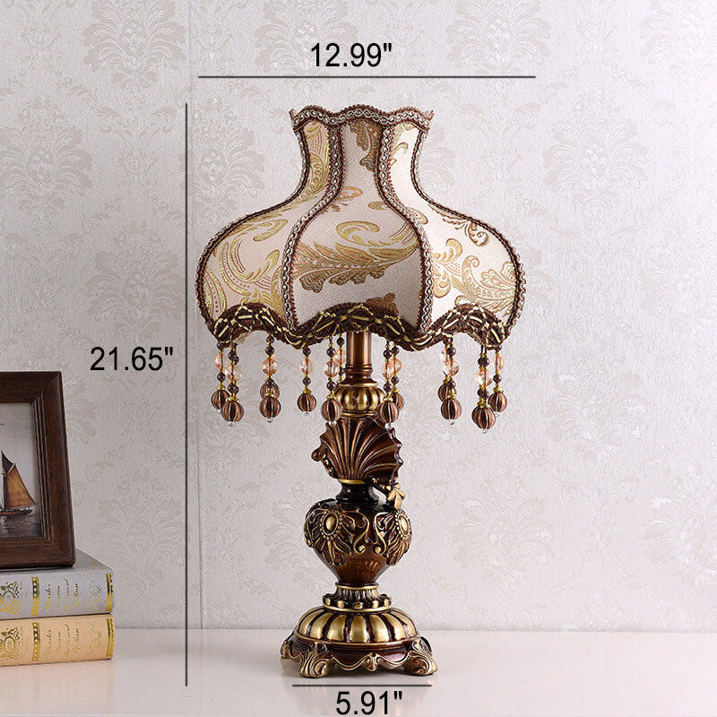 European Vintage Fabric Tassel Resin Court Table Lamp