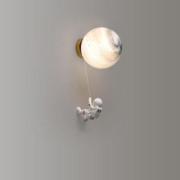 Contemporary Creative Orb Astronaut Iron Resin Wall Sconce