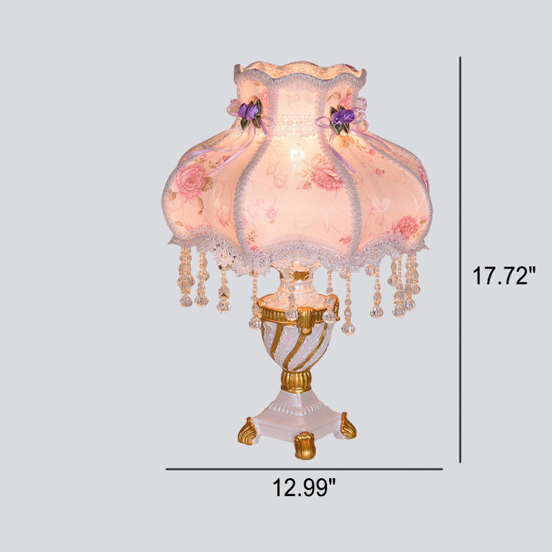European Luxury Fabric Lace Resin 1-Light Table Lamp