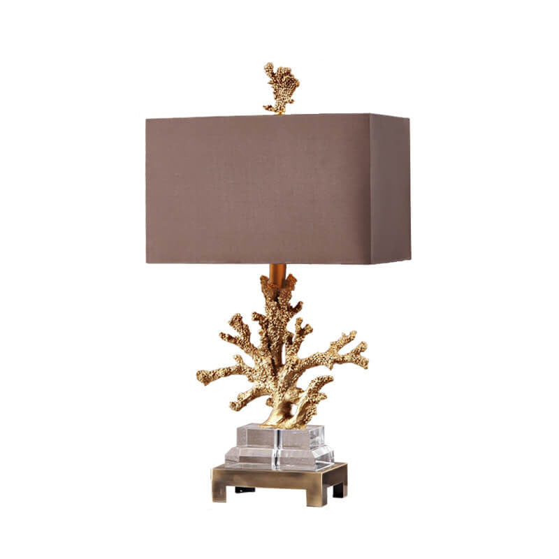 Modern Art Deco Linen Resin Crystal Coral Base Table Lamp