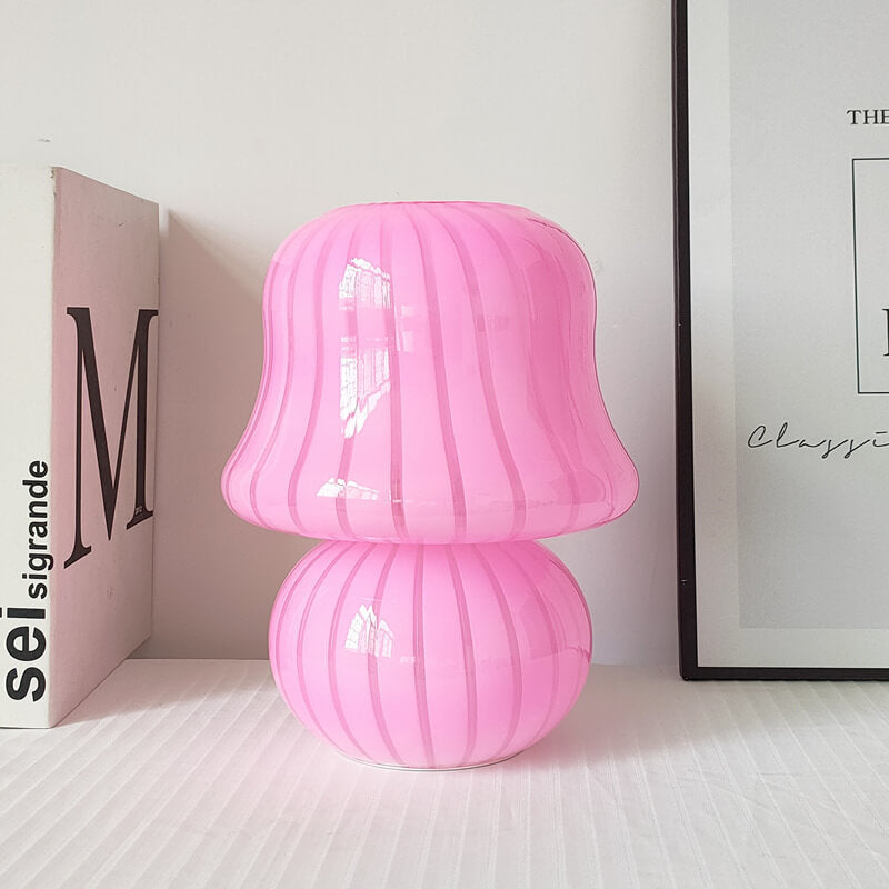 French Cream Handmade Glass Mushroom 1-Light Table Lamp