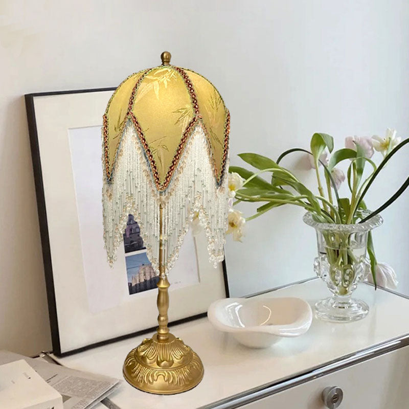 Traditional French Tassel Leaf Iron Fabric Table Lamp