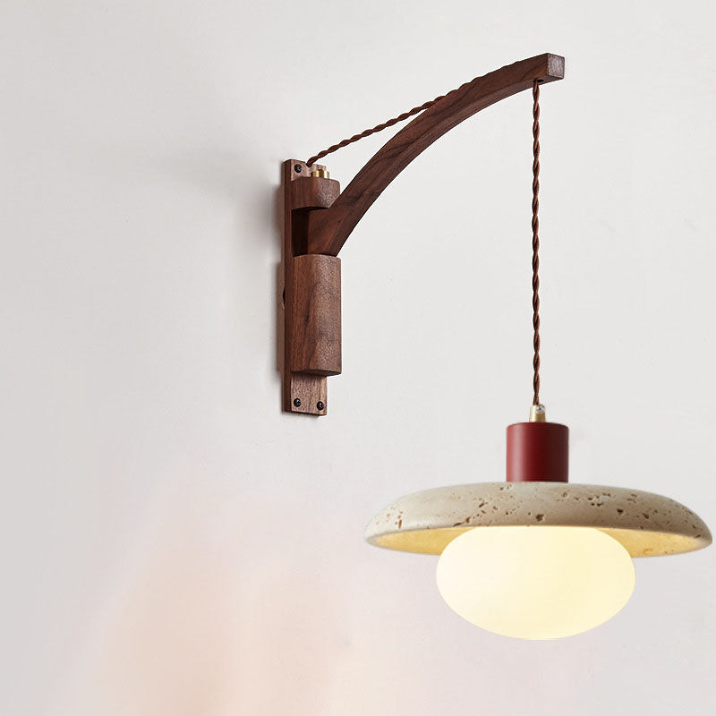 Japanese Wabi-Sabi Solid Wood Glass Horn Wall Sconce