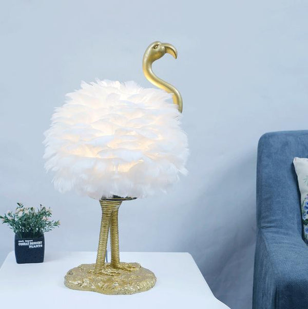 Nordic Goose Feather Metal Flamingo Ball 1-Light Table Lamp