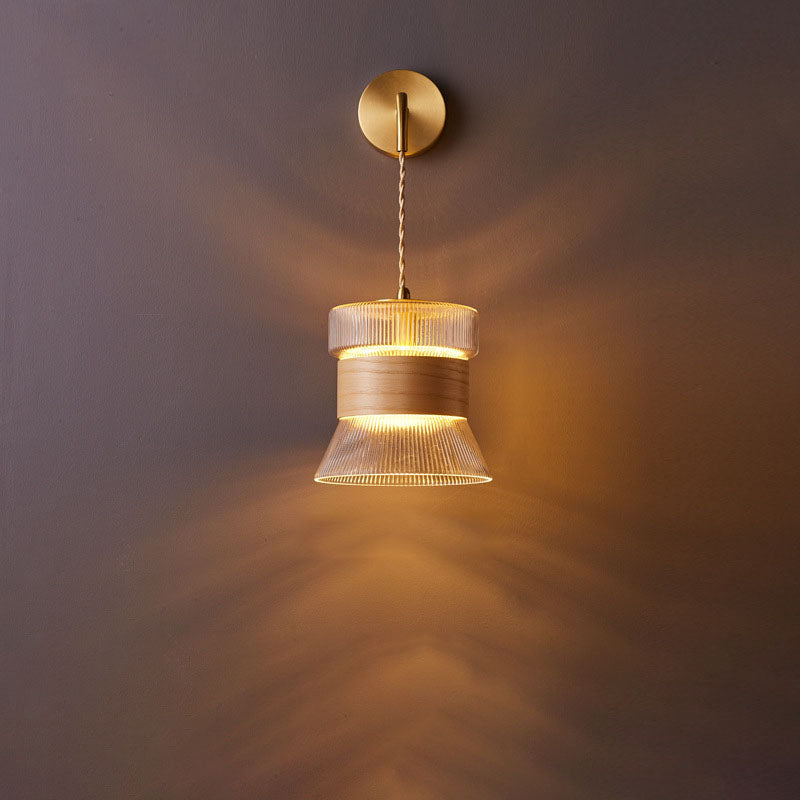 Japanese Walnut Glass Copper Cylinder 1-Light Wall Sconce