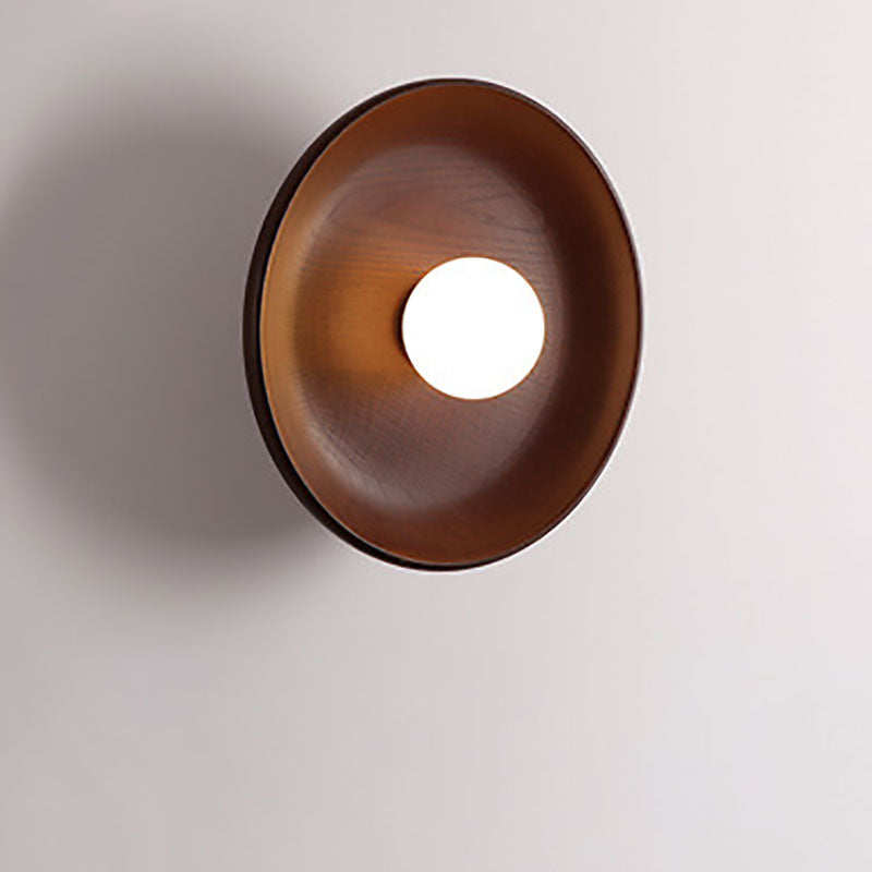 Modern Minimalist Round Disc Solid Wood 1-Light Wall Sconce