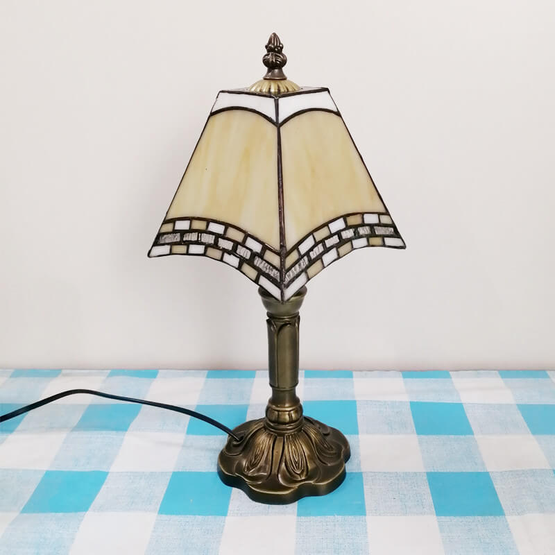 Traditional Tiffany Square Stained Glass Iron Table Lamp