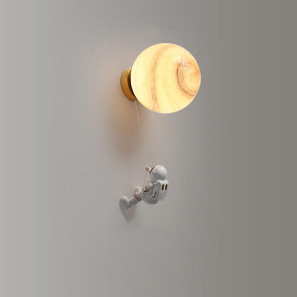 Contemporary Creative Orb Astronaut Iron Resin Wall Sconce