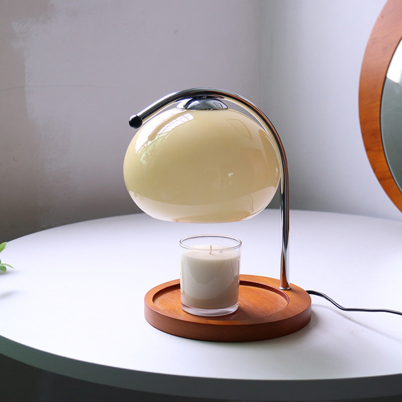 Vintage Glass Dome Solid Wood Base 1-Light Table Lamp