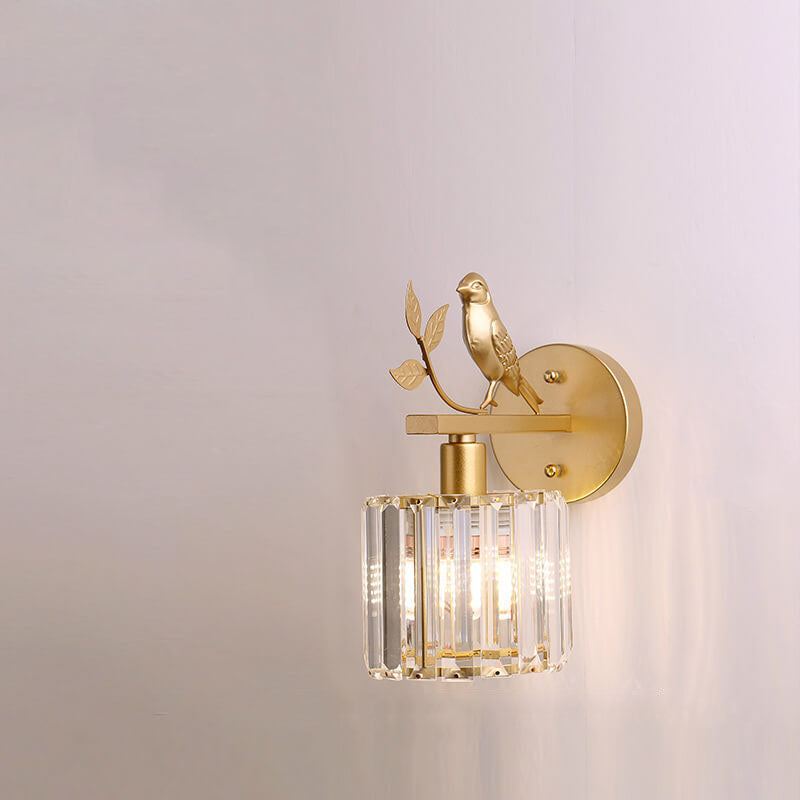 Traditional Vintage Iron Glass Round Bird Wall Sconce