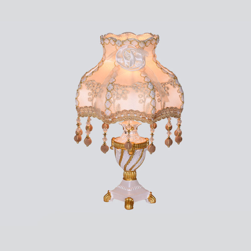 European Luxury Fabric Lace Resin 1-Light Table Lamp