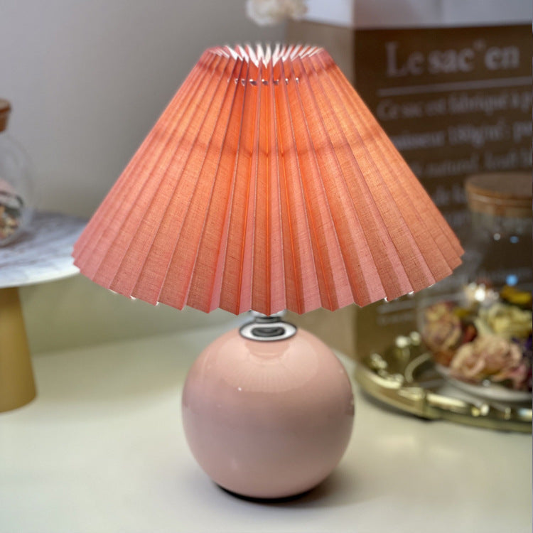 Modern Minimalist Round Fabric Pleated Ceramic Table Lamp