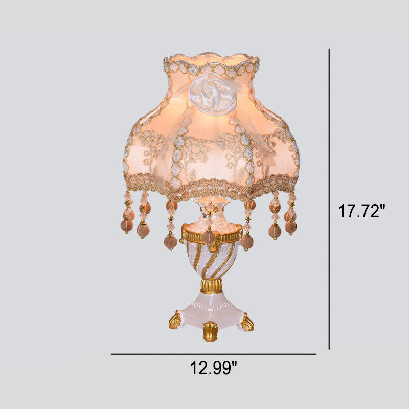 European Luxury Fabric Lace Resin 1-Light Table Lamp