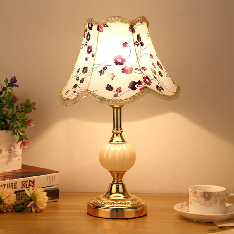 Nordic Vintage Floral Glass & Fabric 1-Light Table Lamp