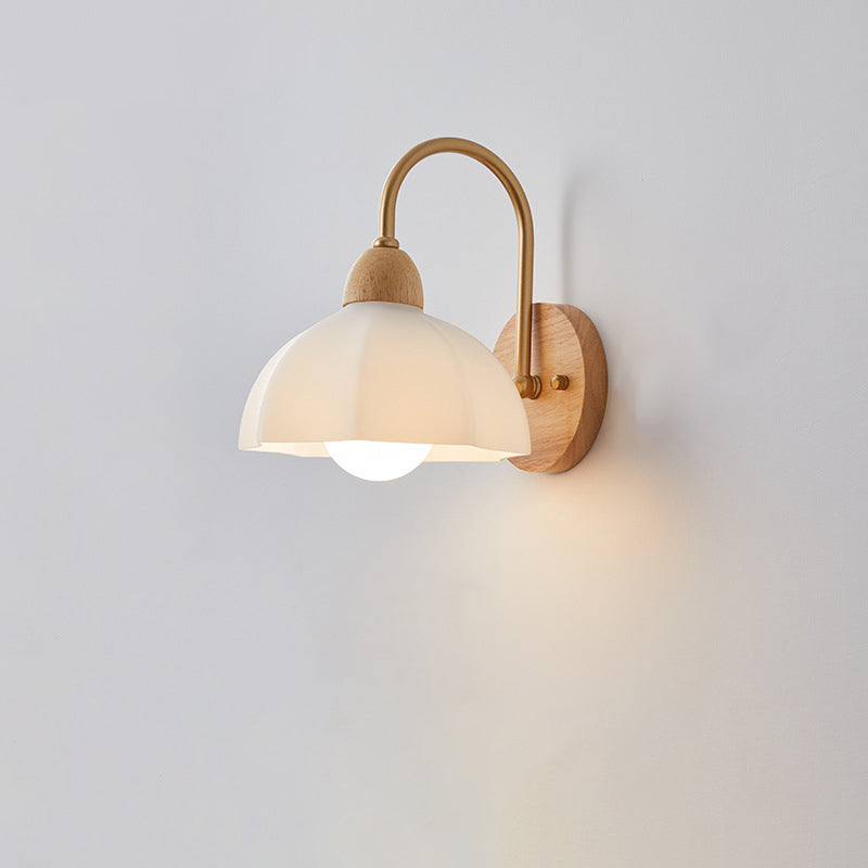 Contemporary Creative Wood Ceramic Flower Shade Wall Sconce