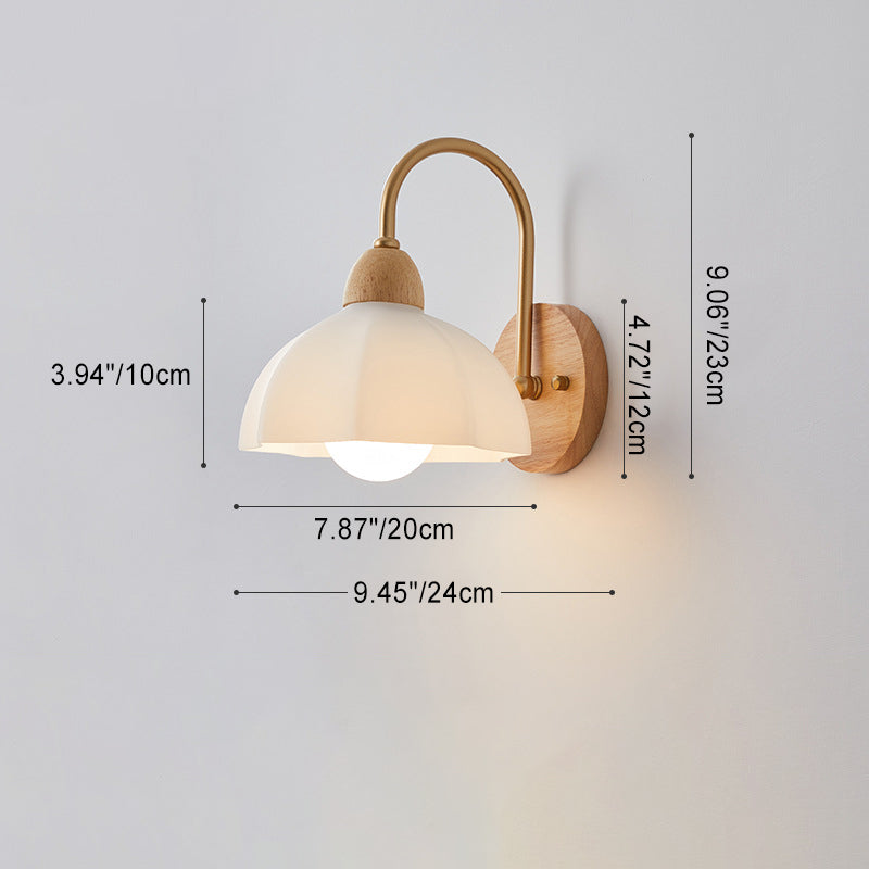 Contemporary Creative Wood Ceramic Flower Shade Wall Sconce