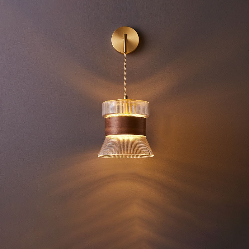 Japanese Walnut Glass Copper Cylinder 1-Light Wall Sconce