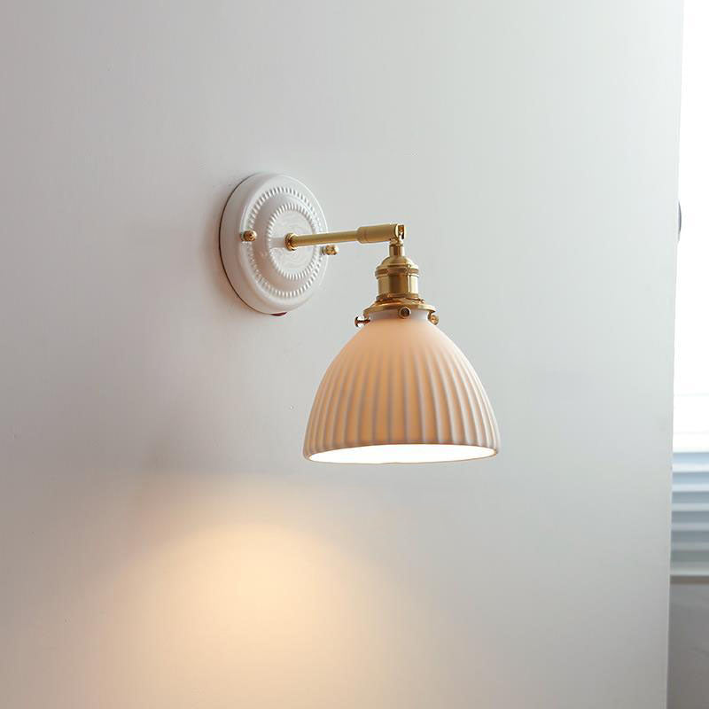 Traditional Vintage Round Ceramic Brass 1-Light Wall Sconce