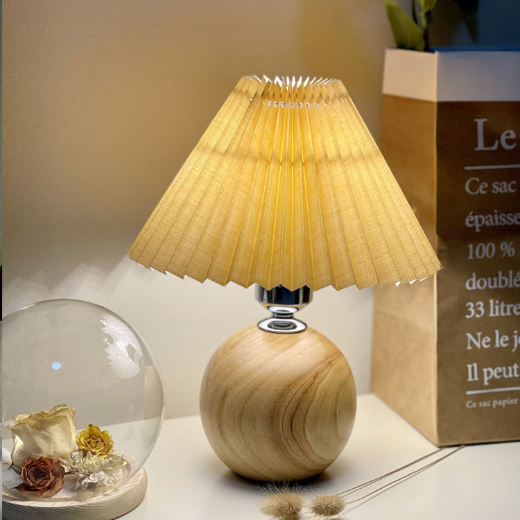 Modern Minimalist Round Fabric Pleated Ceramic Table Lamp