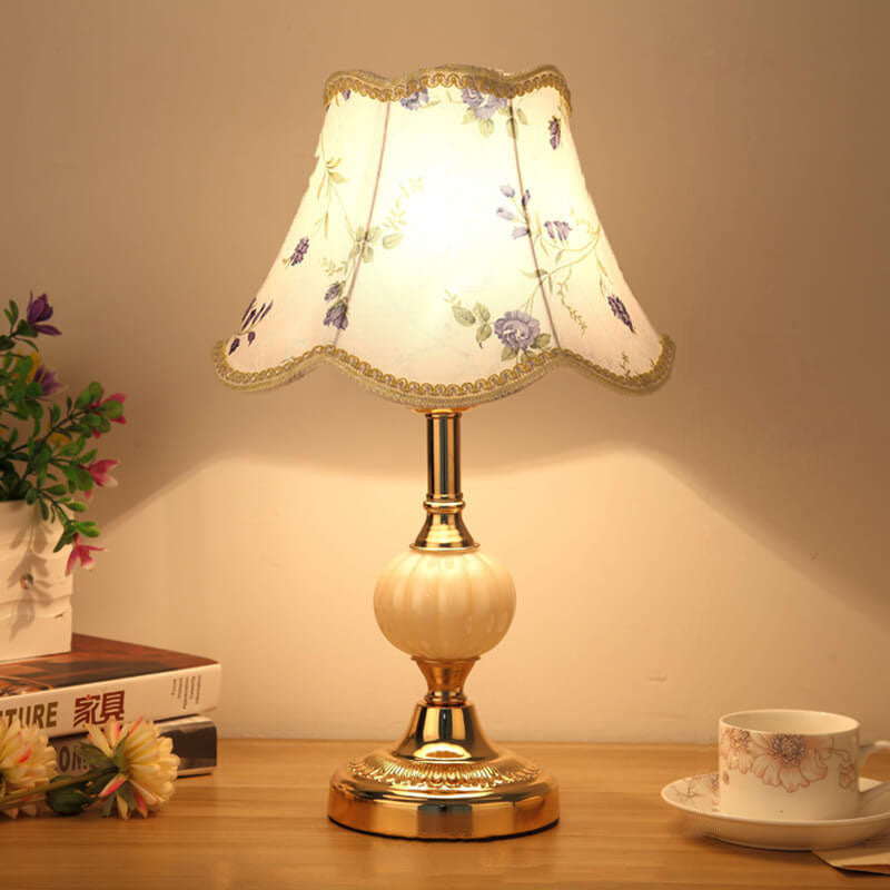 Nordic Vintage Floral Glass & Fabric 1-Light Table Lamp